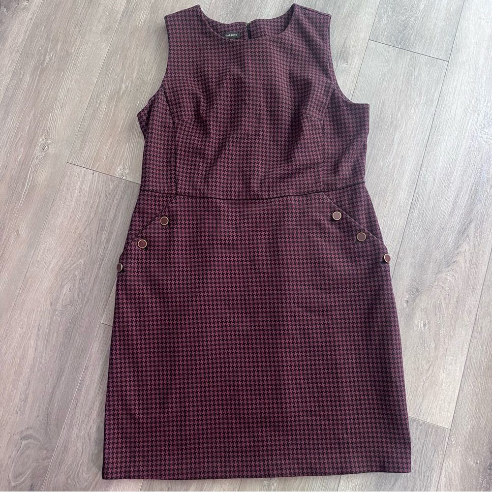 Talbots Burgundy Houndstooth Mini Dress